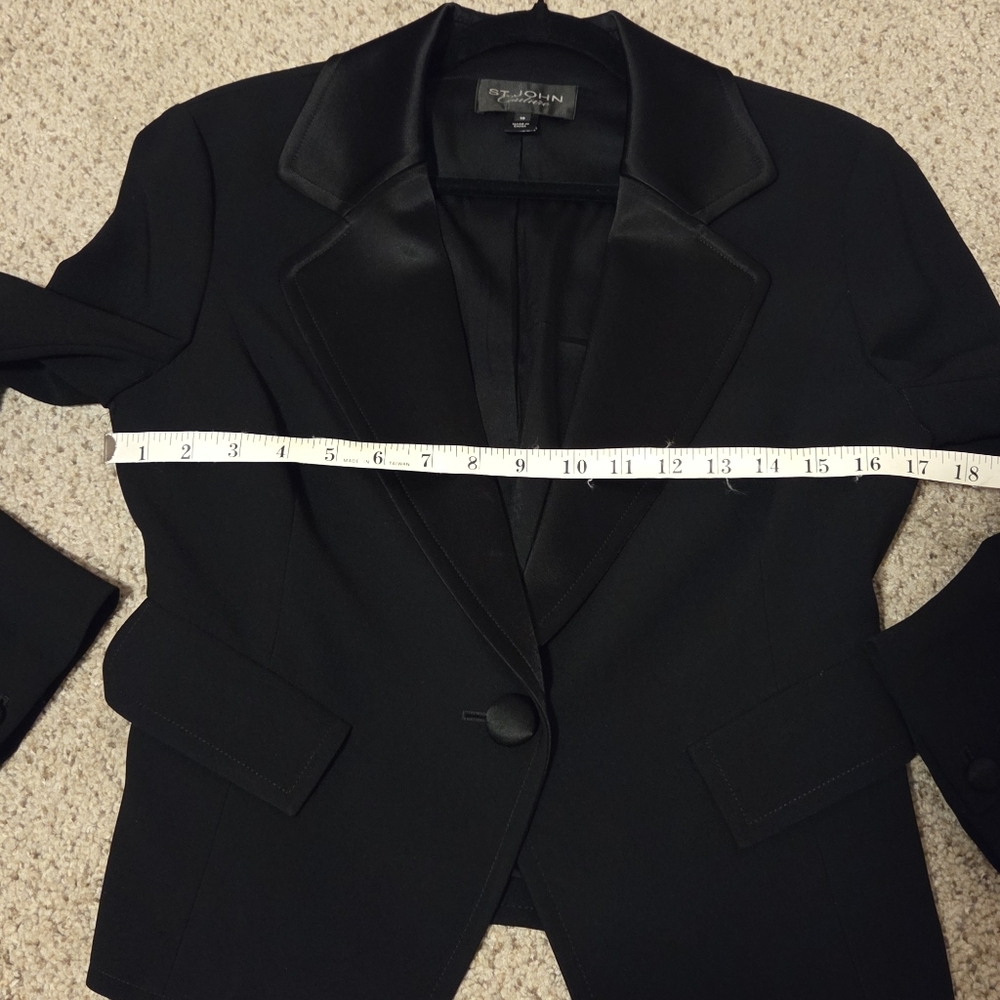 St John Couture Black Tuxedo Evening Formal Blazer Jacket Women's 10 Silk Lining - Picture 6 of 9